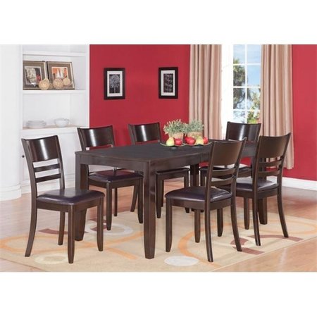 WOODEN IMPORTS FURNITURE LLC Wooden Imports Furniture LY7-CAP-LC 7PC Lynfield Rectangular Dining Table with Butterfly leaf & 6 Faux Leather upholstered Seat Chairs in Cappuccino Finish LYFD7-CAP-LC